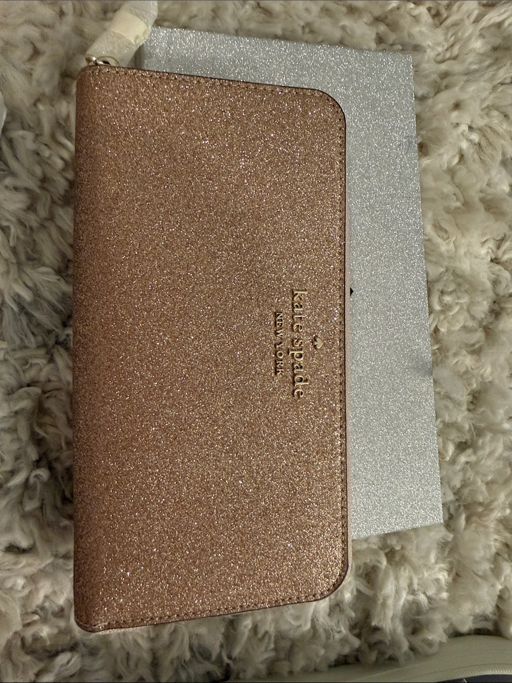 kate spade Rose Gold Glitter Zip Wallet